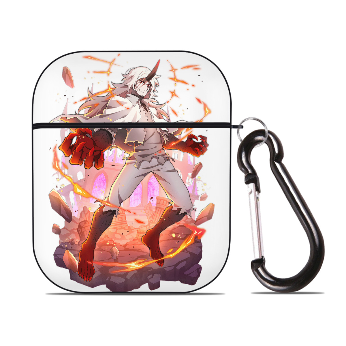 （画像用） 文豪ストレイドッグス Bungo Stray Dogs AirPods 第2世代保護ケース ハードシェル ブラック 耐衝撃・防指紋・カラビナ付き