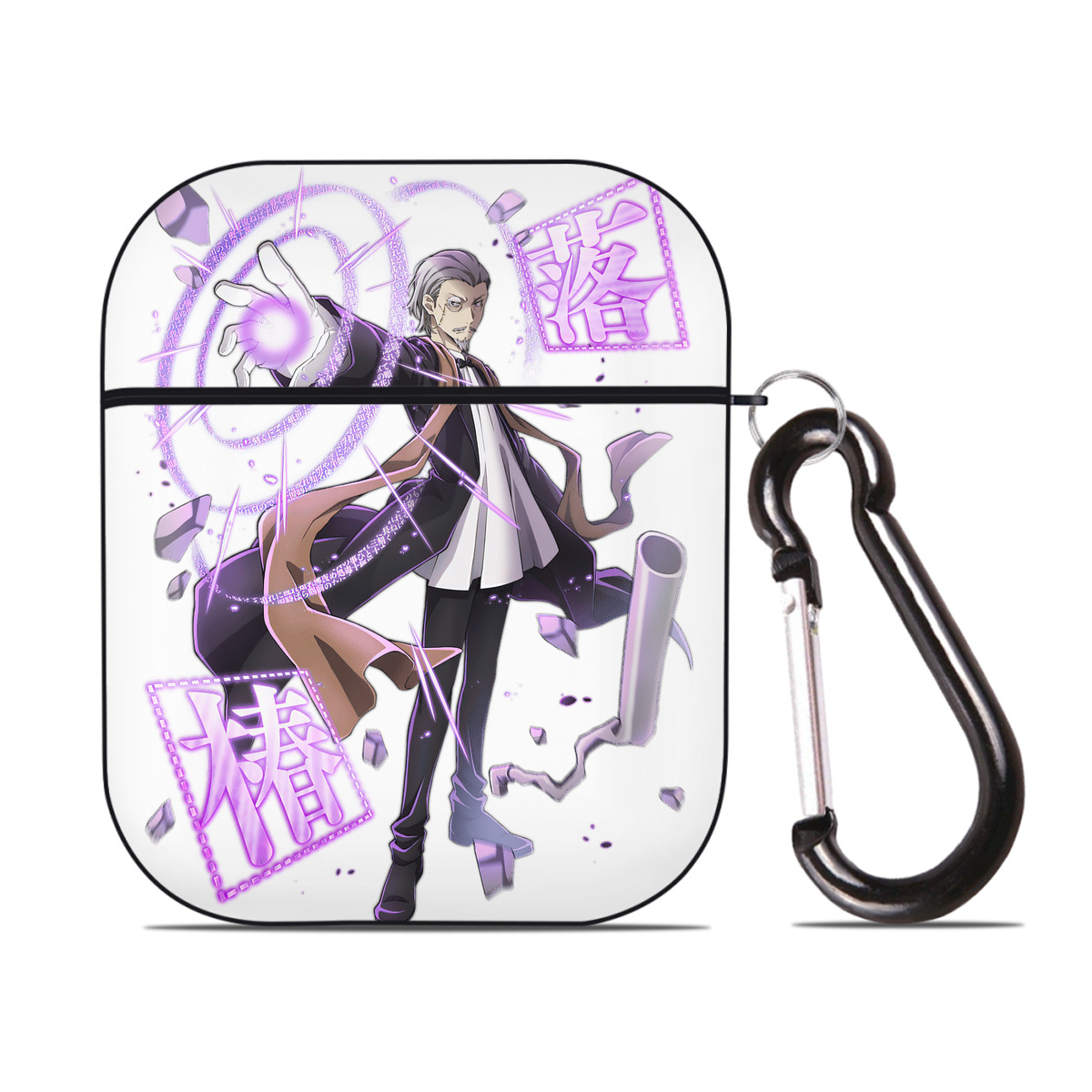 （画像用） 文豪ストレイドッグス Bungo Stray Dogs AirPods 第2世代保護ケース ハードシェル ブラック 耐衝撃・防指紋・カラビナ付き
