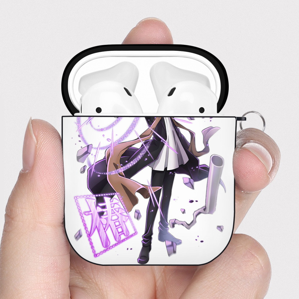 （画像用） 文豪ストレイドッグス Bungo Stray Dogs AirPods 第2世代保護ケース ハードシェル ブラック 耐衝撃・防指紋・カラビナ付き
