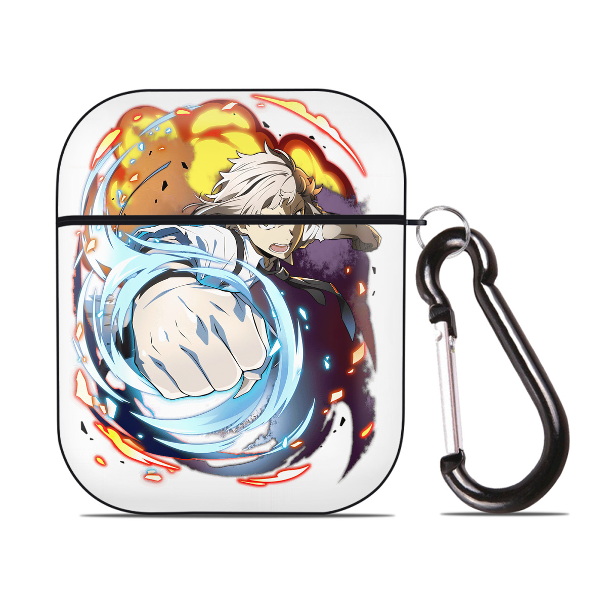 （画像用） 文豪ストレイドッグス Bungo Stray Dogs AirPods 第2世代保護ケース ハードシェル ブラック 耐衝撃・防指紋・カラビナ付き