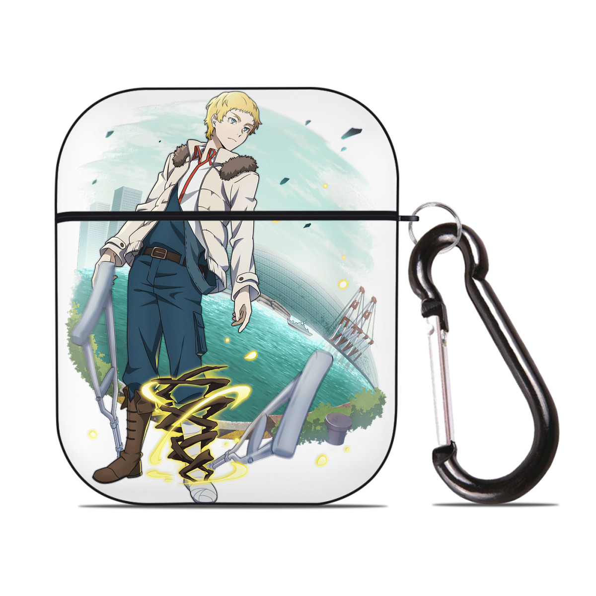 （画像用） 文豪ストレイドッグス Bungo Stray Dogs AirPods 第2世代保護ケース ハードシェル ブラック 耐衝撃・防指紋・カラビナ付き