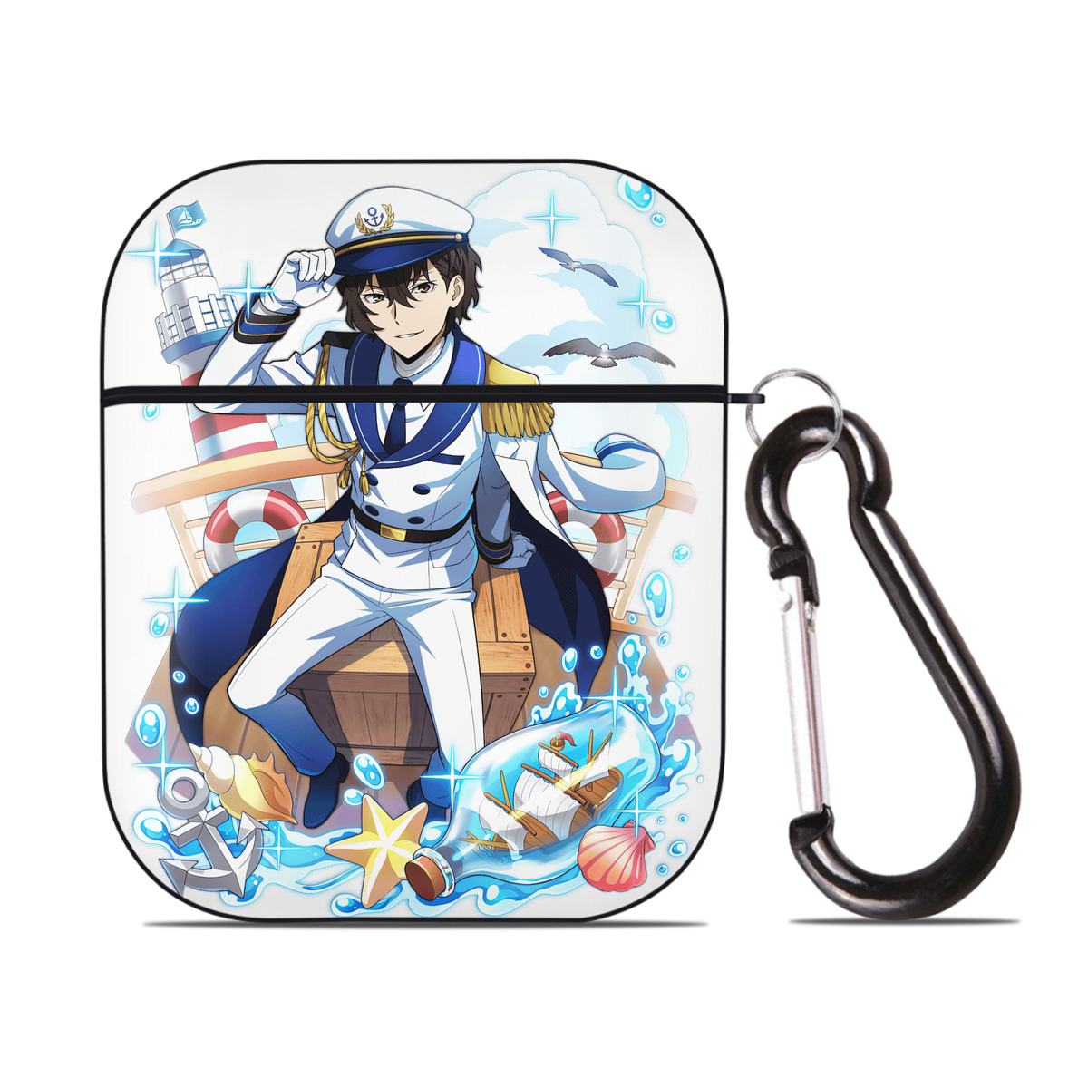 （画像用） 文豪ストレイドッグス Bungo Stray Dogs AirPods 第2世代保護ケース ハードシェル ブラック 耐衝撃・防指紋・カラビナ付き