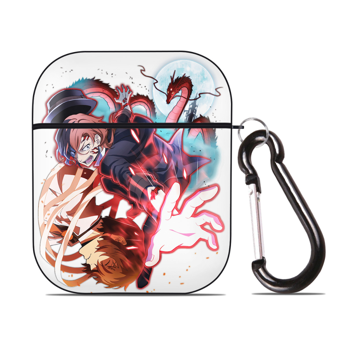 （画像用） 文豪ストレイドッグス Bungo Stray Dogs AirPods 第2世代保護ケース ハードシェル ブラック 耐衝撃・防指紋・カラビナ付き