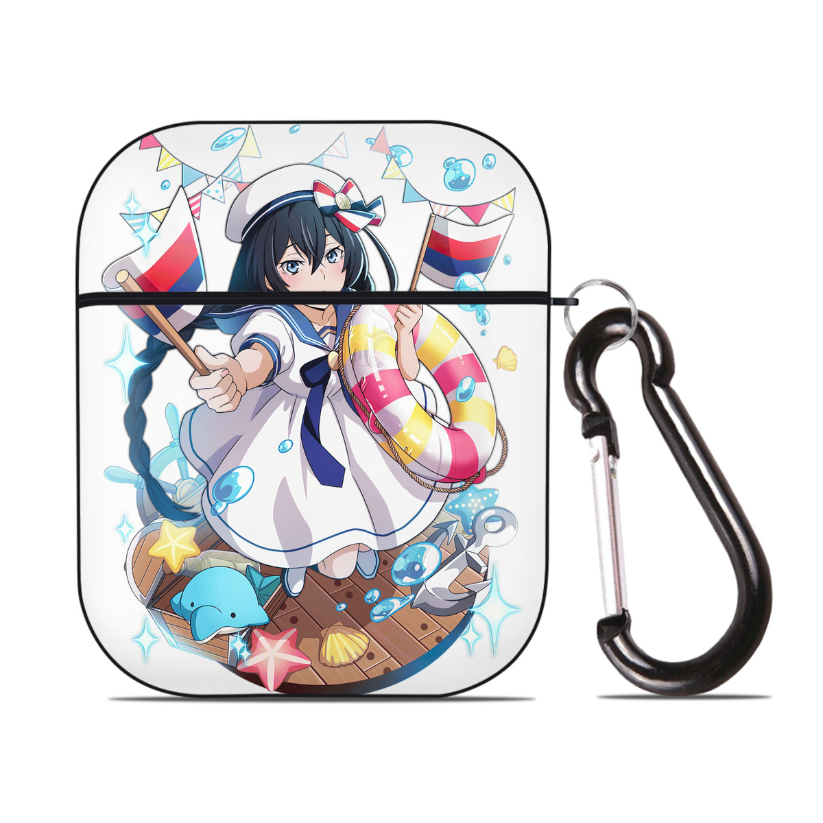 （画像用） 文豪ストレイドッグス Bungo Stray Dogs AirPods 第2世代保護ケース ハードシェル ブラック 耐衝撃・防指紋・カラビナ付き
