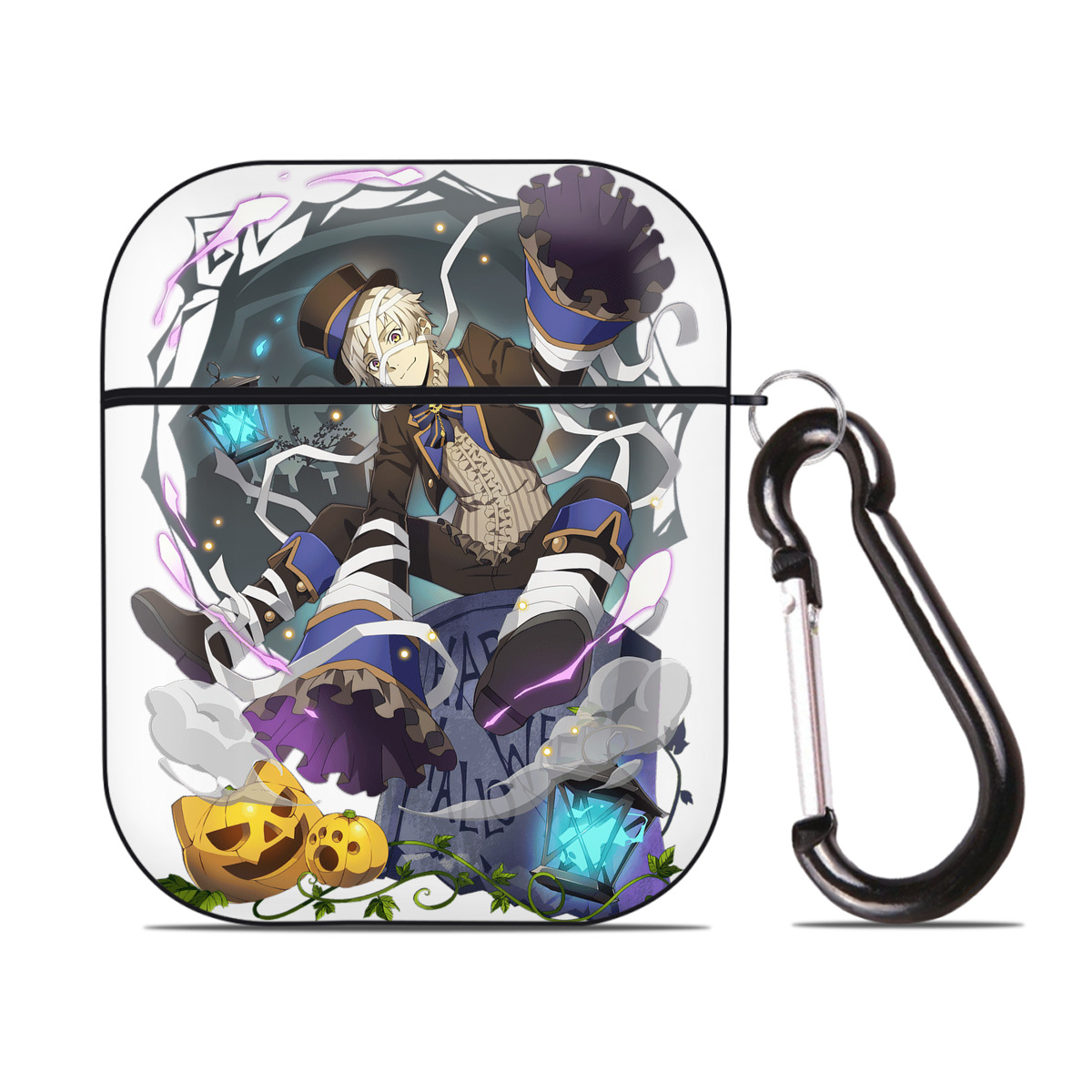 （画像用） 文豪ストレイドッグス Bungo Stray Dogs AirPods 第2世代保護ケース ハードシェル ブラック 耐衝撃・防指紋・カラビナ付き