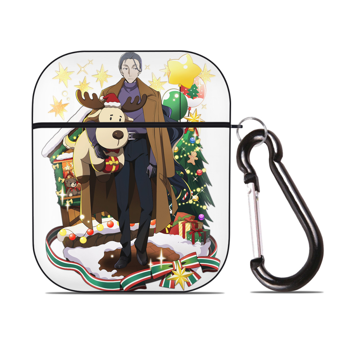 （画像用） 文豪ストレイドッグス Bungo Stray Dogs AirPods 第2世代保護ケース ハードシェル ブラック 耐衝撃・防指紋・カラビナ付き