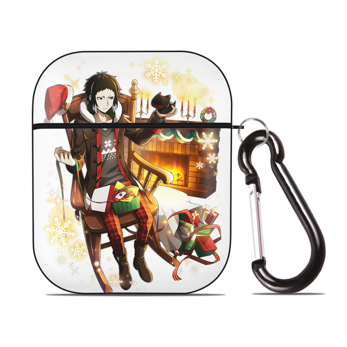 （画像用） 文豪ストレイドッグス Bungo Stray Dogs AirPods 第2世代保護ケース ハードシェル ブラック 耐衝撃・防指紋・カラビナ付き
