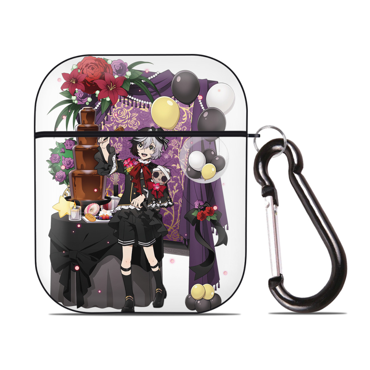 （画像用） 文豪ストレイドッグス Bungo Stray Dogs AirPods 第2世代保護ケース ハードシェル ブラック 耐衝撃・防指紋・カラビナ付き