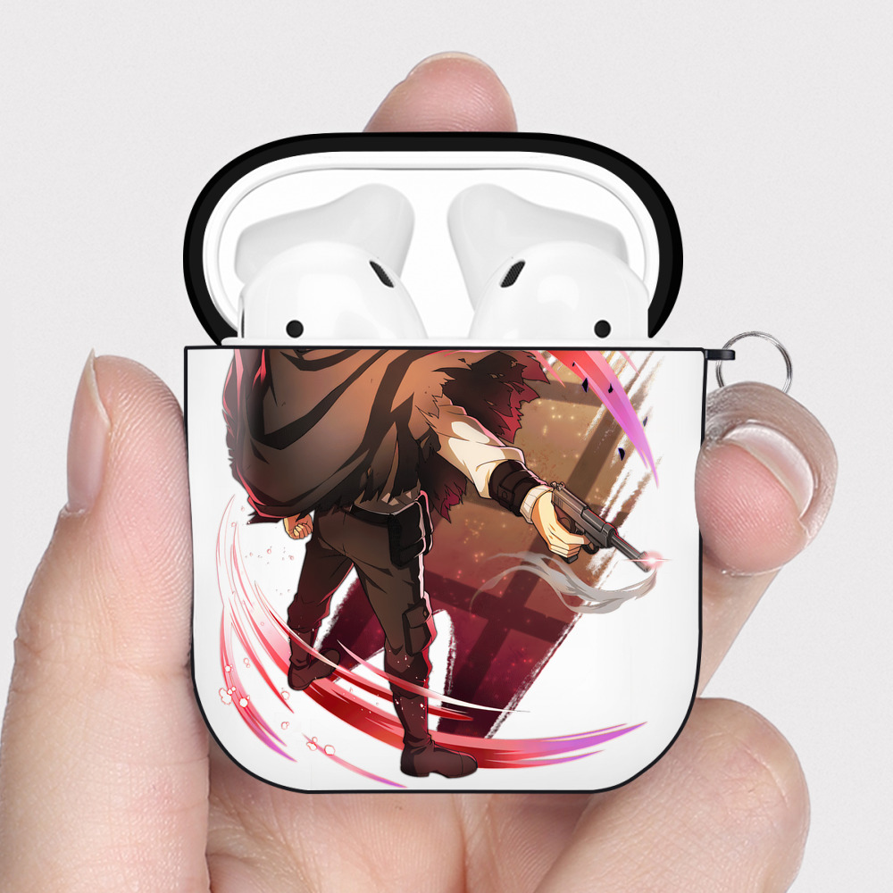 文豪ストレイドッグス Bungo Stray Dogs AirPods 第2世代保護ケース ハードシェル ブラック 耐衝撃・防指紋・カラビナ付き