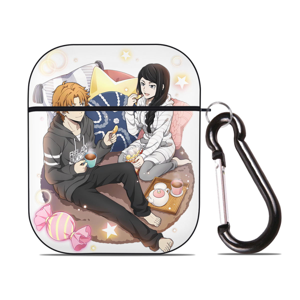 （画像用） 文豪ストレイドッグス Bungo Stray Dogs AirPods 第2世代保護ケース ハードシェル ブラック 耐衝撃・防指紋・カラビナ付き