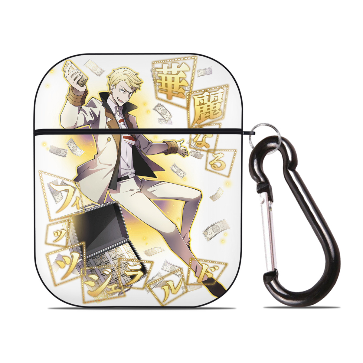 （画像用） 文豪ストレイドッグス Bungo Stray Dogs AirPods 第2世代保護ケース ハードシェル ブラック 耐衝撃・防指紋・カラビナ付き