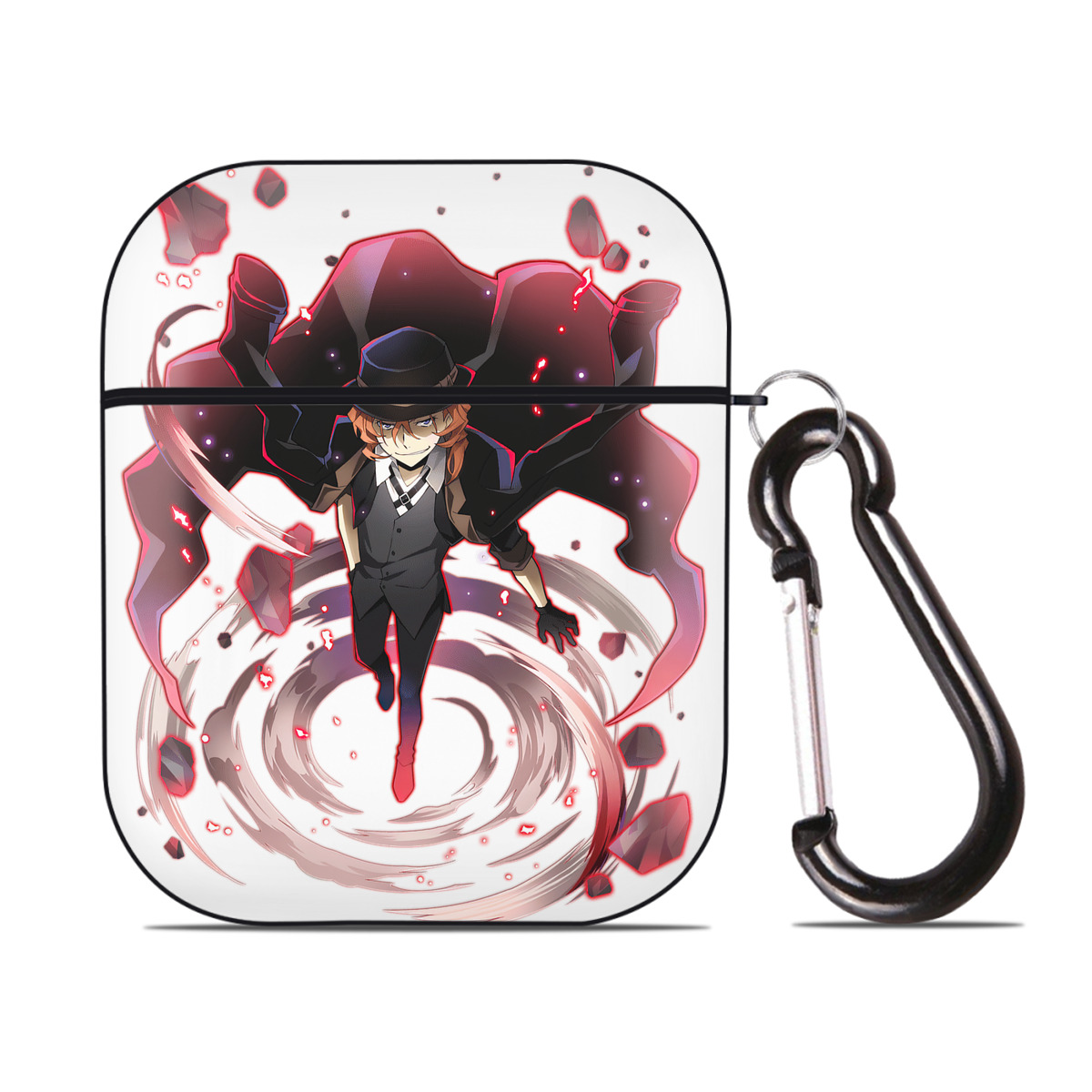 （画像用） 文豪ストレイドッグス Bungo Stray Dogs AirPods 第2世代保護ケース ハードシェル ブラック 耐衝撃・防指紋・カラビナ付き
