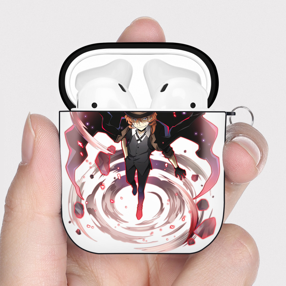 （画像用） 文豪ストレイドッグス Bungo Stray Dogs AirPods 第2世代保護ケース ハードシェル ブラック 耐衝撃・防指紋・カラビナ付き