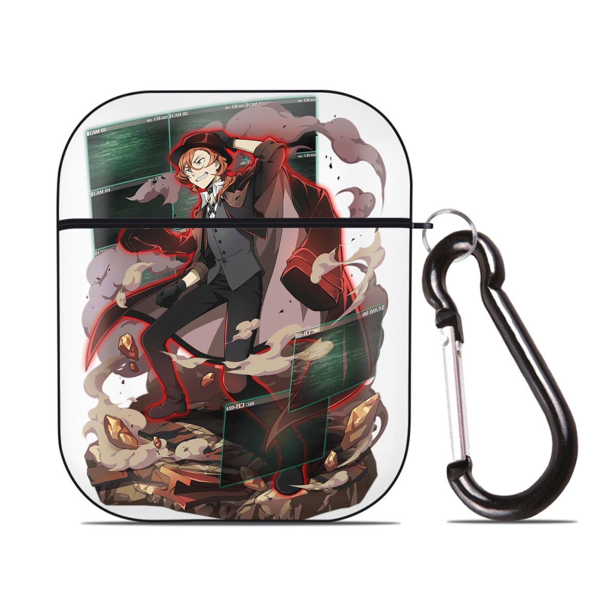 （画像用） 文豪ストレイドッグス Bungo Stray Dogs AirPods 第2世代保護ケース ハードシェル ブラック 耐衝撃・防指紋・カラビナ付き