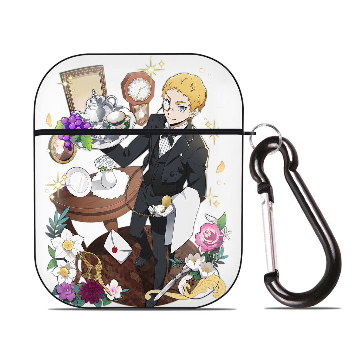 （画像用） 文豪ストレイドッグス Bungo Stray Dogs AirPods 第2世代保護ケース ハードシェル ブラック 耐衝撃・防指紋・カラビナ付き