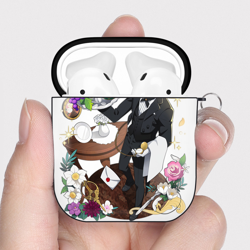 （画像用） 文豪ストレイドッグス Bungo Stray Dogs AirPods 第2世代保護ケース ハードシェル ブラック 耐衝撃・防指紋・カラビナ付き