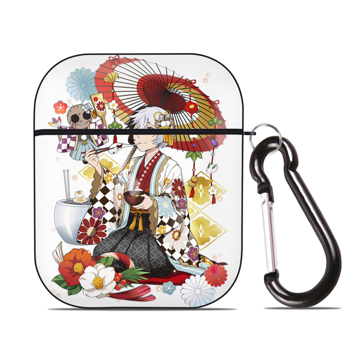 （画像用） 文豪ストレイドッグス Bungo Stray Dogs AirPods 第2世代保護ケース ハードシェル ブラック 耐衝撃・防指紋・カラビナ付き