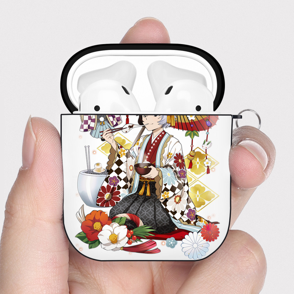 （画像用） 文豪ストレイドッグス Bungo Stray Dogs AirPods 第2世代保護ケース ハードシェル ブラック 耐衝撃・防指紋・カラビナ付き