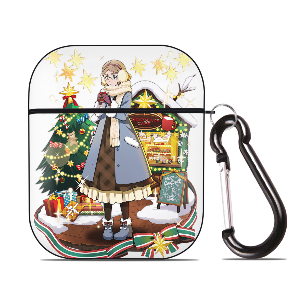 （画像用） 文豪ストレイドッグス Bungo Stray Dogs AirPods 第2世代保護ケース ハードシェル ブラック 耐衝撃・防指紋・カラビナ付き