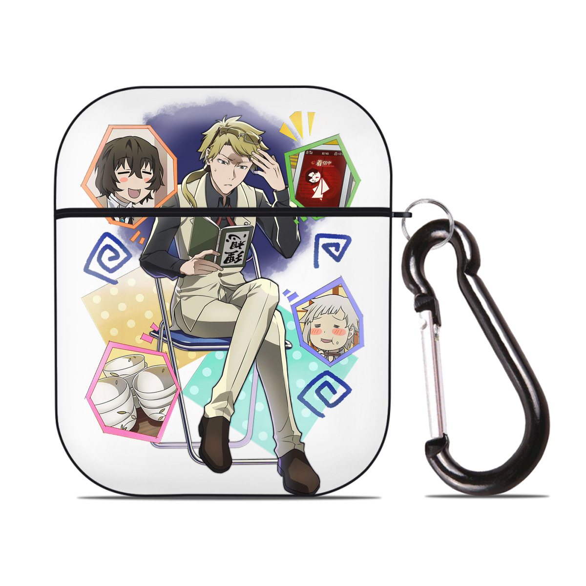 （画像用） 文豪ストレイドッグス Bungo Stray Dogs AirPods 第2世代保護ケース ハードシェル ブラック 耐衝撃・防指紋・カラビナ付き