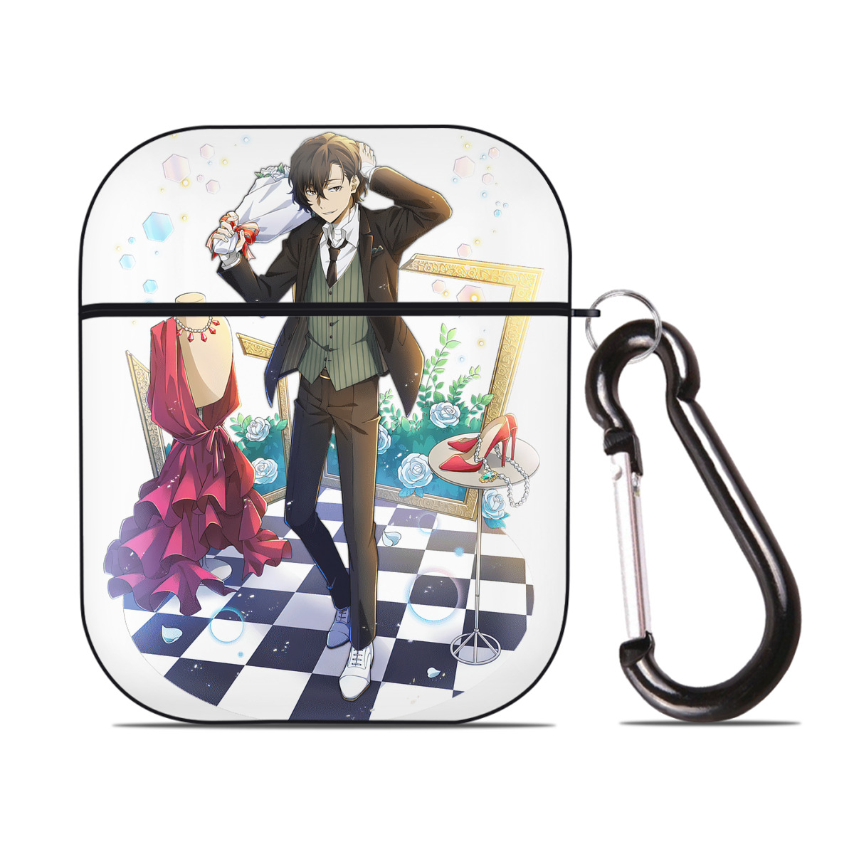 （画像用） 文豪ストレイドッグス Bungo Stray Dogs AirPods 第2世代保護ケース ハードシェル ブラック 耐衝撃・防指紋・カラビナ付き