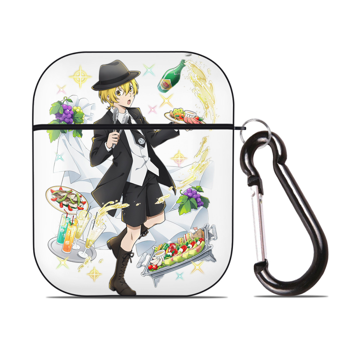 （画像用） 文豪ストレイドッグス Bungo Stray Dogs AirPods 第2世代保護ケース ハードシェル ブラック 耐衝撃・防指紋・カラビナ付き