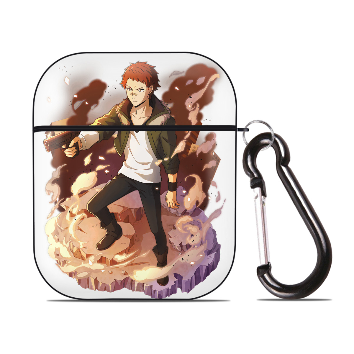 （画像用） 文豪ストレイドッグス Bungo Stray Dogs AirPods 第2世代保護ケース ハードシェル ブラック 耐衝撃・防指紋・カラビナ付き