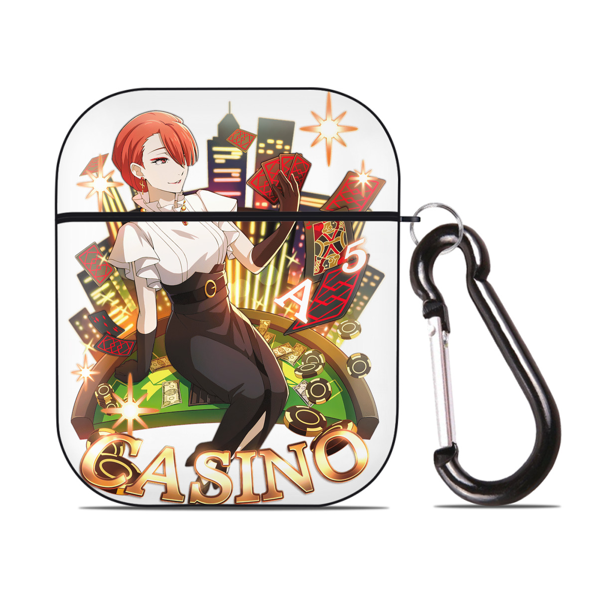 （画像用） 文豪ストレイドッグス Bungo Stray Dogs AirPods 第2世代保護ケース ハードシェル ブラック 耐衝撃・防指紋・カラビナ付き