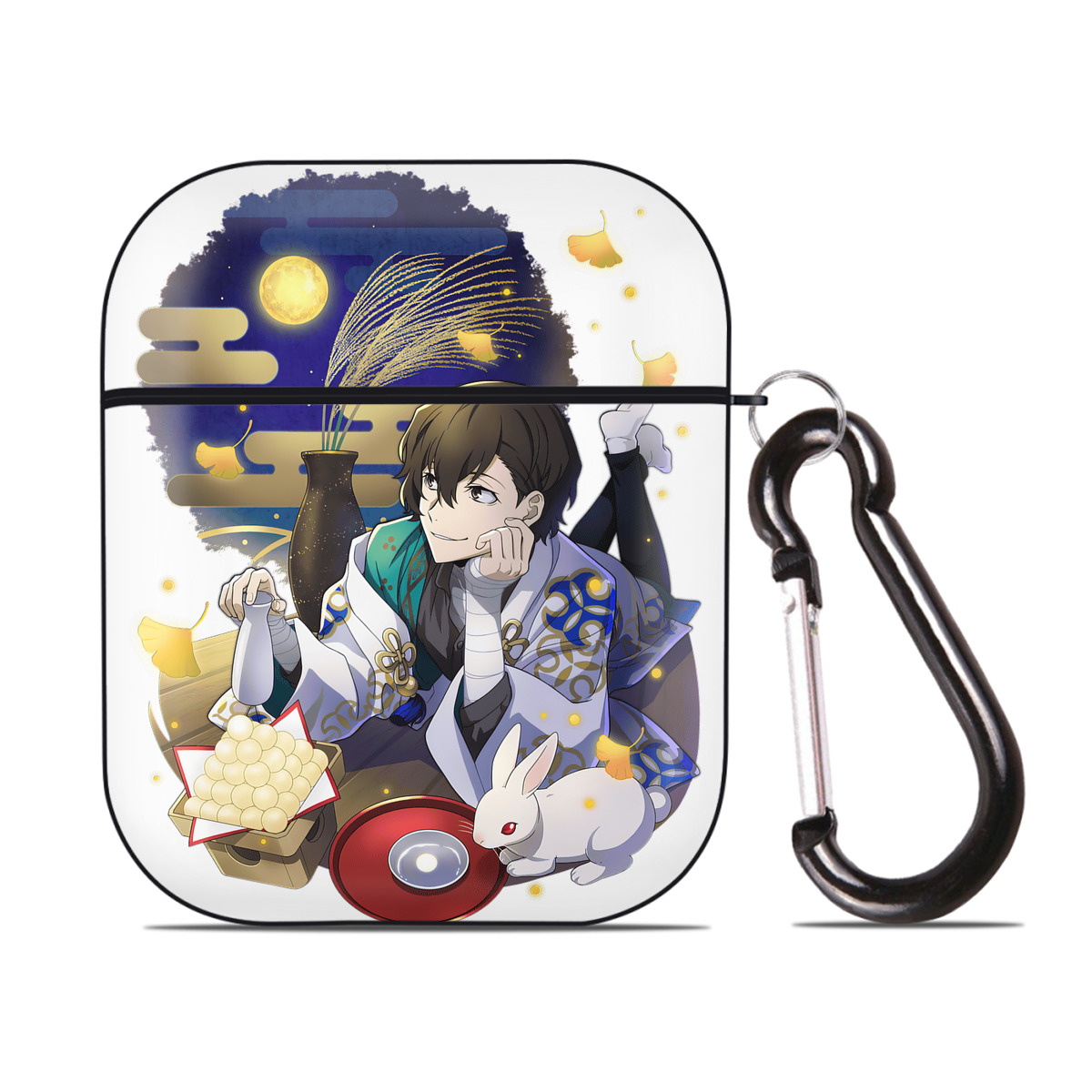（画像用） 文豪ストレイドッグス Bungo Stray Dogs AirPods 第2世代保護ケース ハードシェル ブラック 耐衝撃・防指紋・カラビナ付き