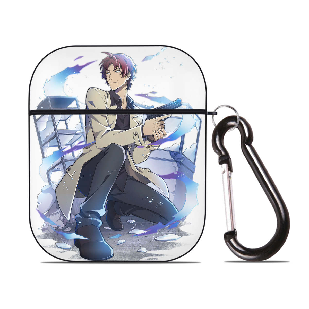 （画像用） 文豪ストレイドッグス Bungo Stray Dogs AirPods 第2世代保護ケース ハードシェル ブラック 耐衝撃・防指紋・カラビナ付き