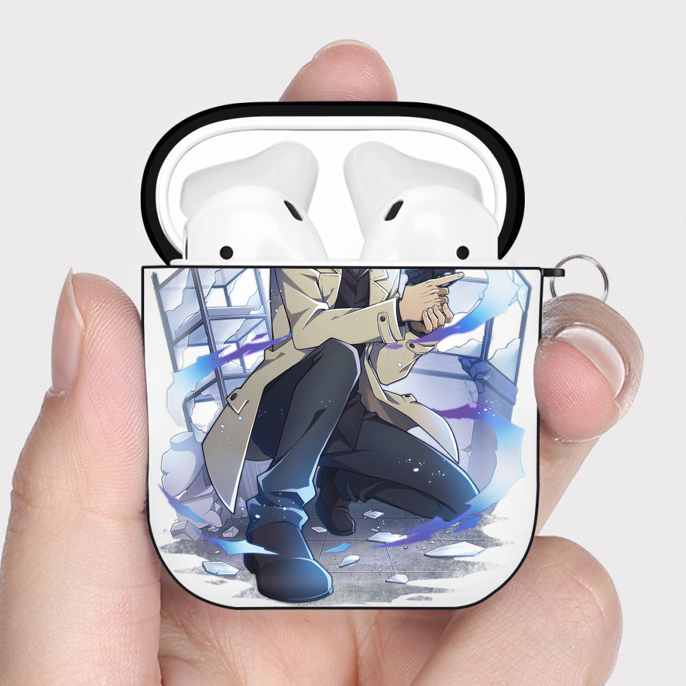 文豪ストレイドッグス Bungo Stray Dogs AirPods 第2世代保護ケース ハードシェル ブラック 耐衝撃・防指紋・カラビナ付き