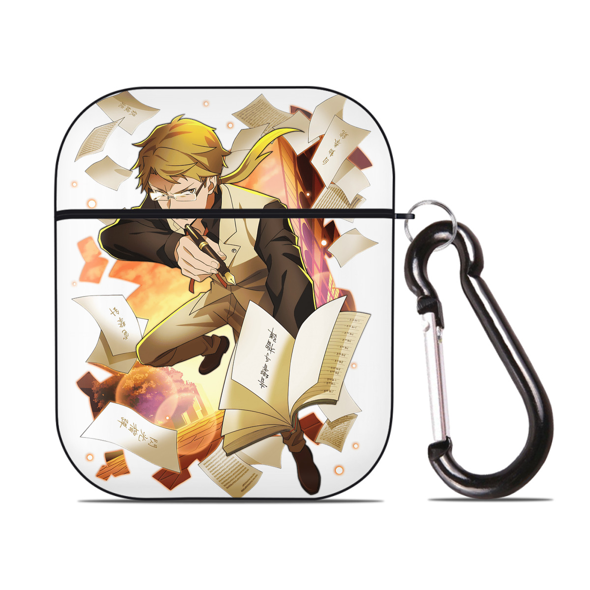 （画像用） 文豪ストレイドッグス Bungo Stray Dogs AirPods 第2世代保護ケース ハードシェル ブラック 耐衝撃・防指紋・カラビナ付き