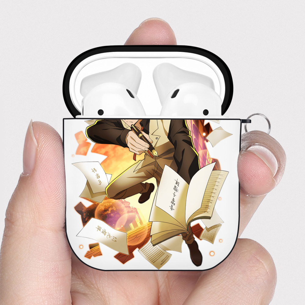 （画像用） 文豪ストレイドッグス Bungo Stray Dogs AirPods 第2世代保護ケース ハードシェル ブラック 耐衝撃・防指紋・カラビナ付き