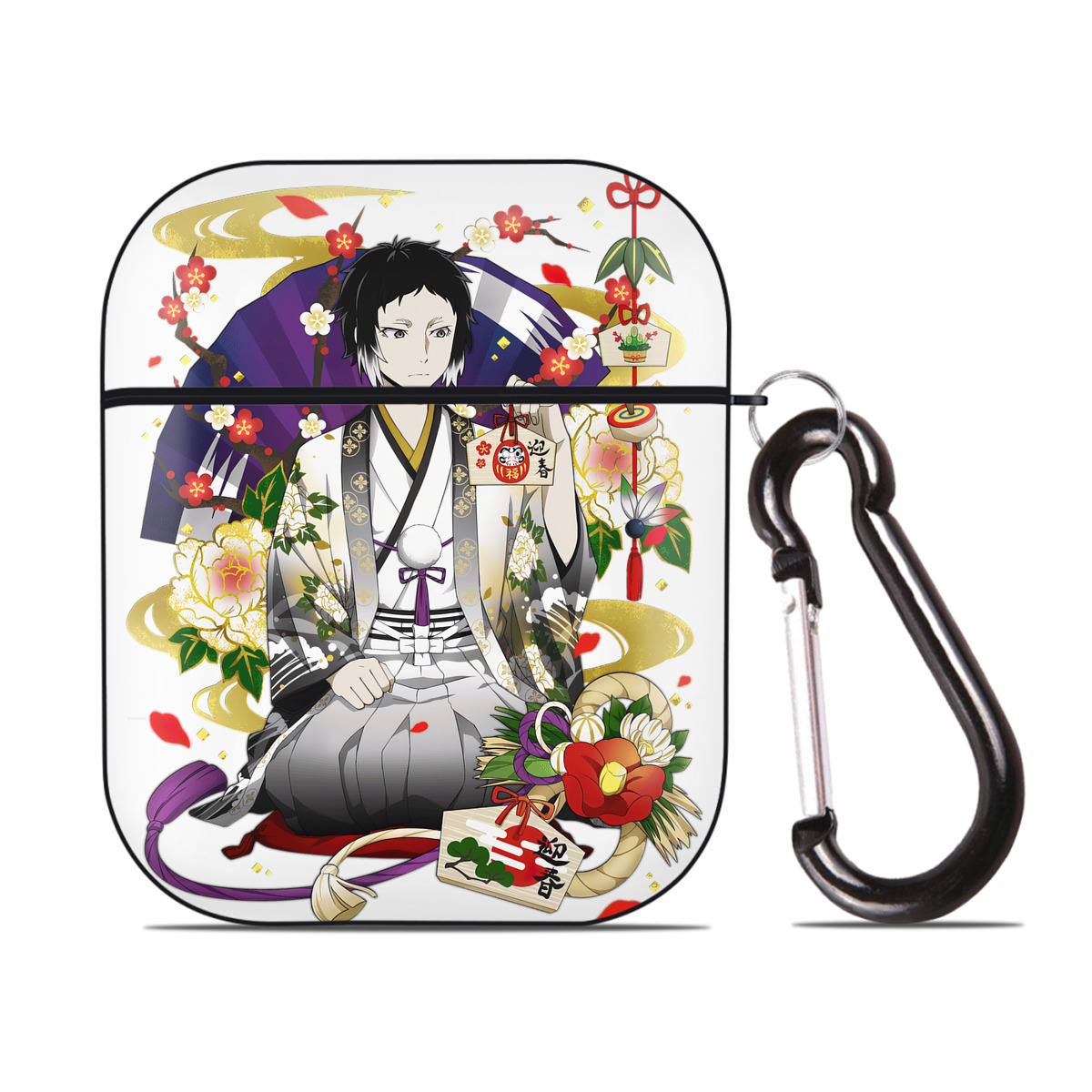 （画像用） 文豪ストレイドッグス Bungo Stray Dogs AirPods 第2世代保護ケース ハードシェル ブラック 耐衝撃・防指紋・カラビナ付き