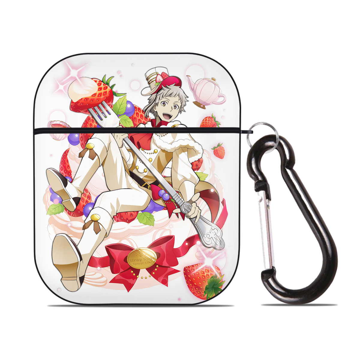 （画像用） 文豪ストレイドッグス Bungo Stray Dogs AirPods 第2世代保護ケース ハードシェル ブラック 耐衝撃・防指紋・カラビナ付き