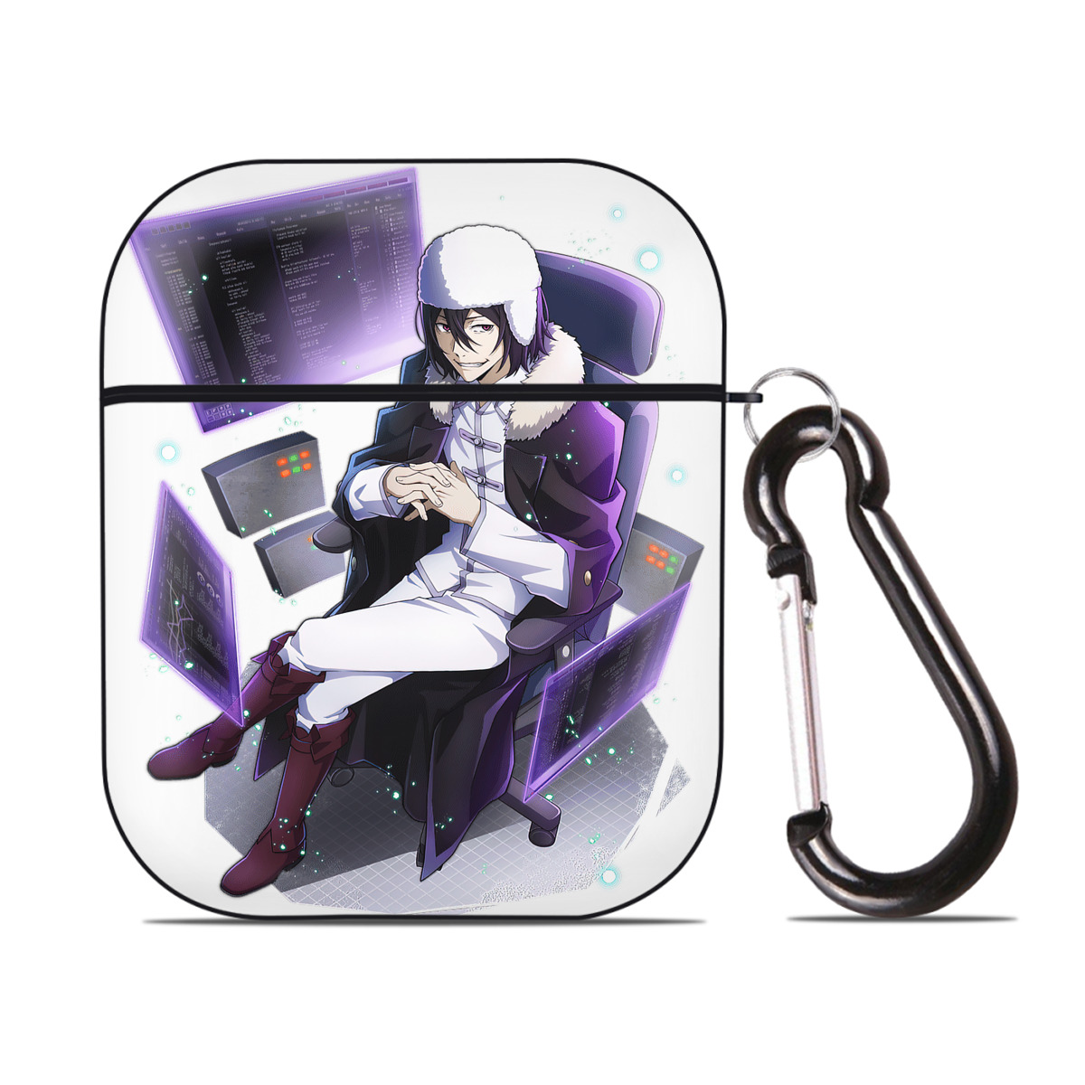 （画像用） 文豪ストレイドッグス Bungo Stray Dogs AirPods 第2世代保護ケース ハードシェル ブラック 耐衝撃・防指紋・カラビナ付き