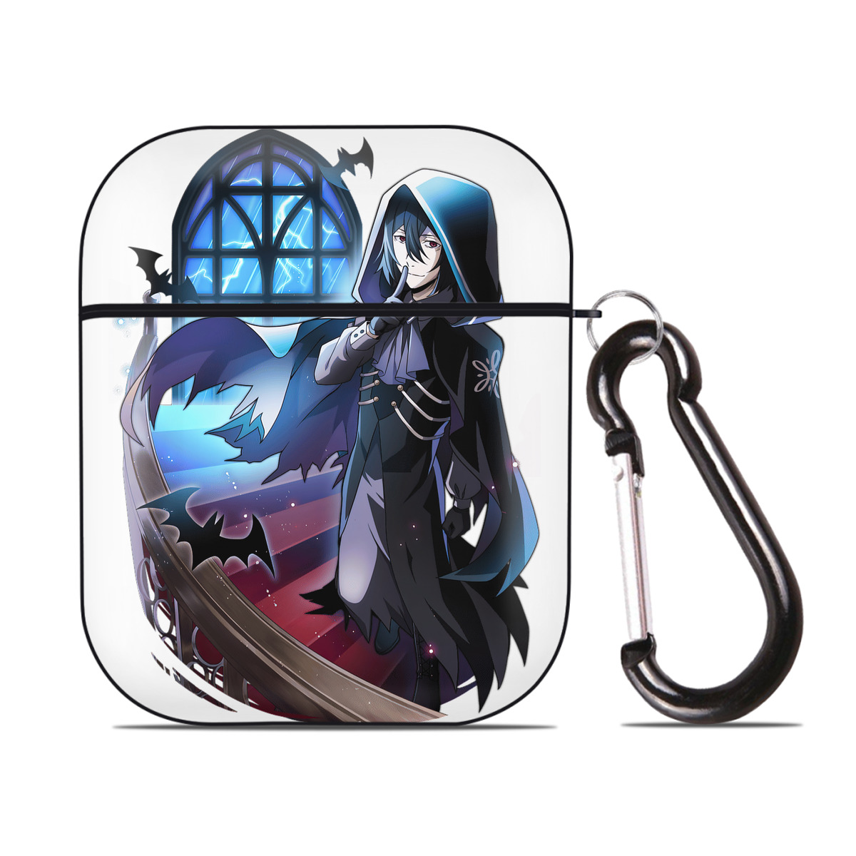 （画像用） 文豪ストレイドッグス Bungo Stray Dogs AirPods 第2世代保護ケース ハードシェル ブラック 耐衝撃・防指紋・カラビナ付き