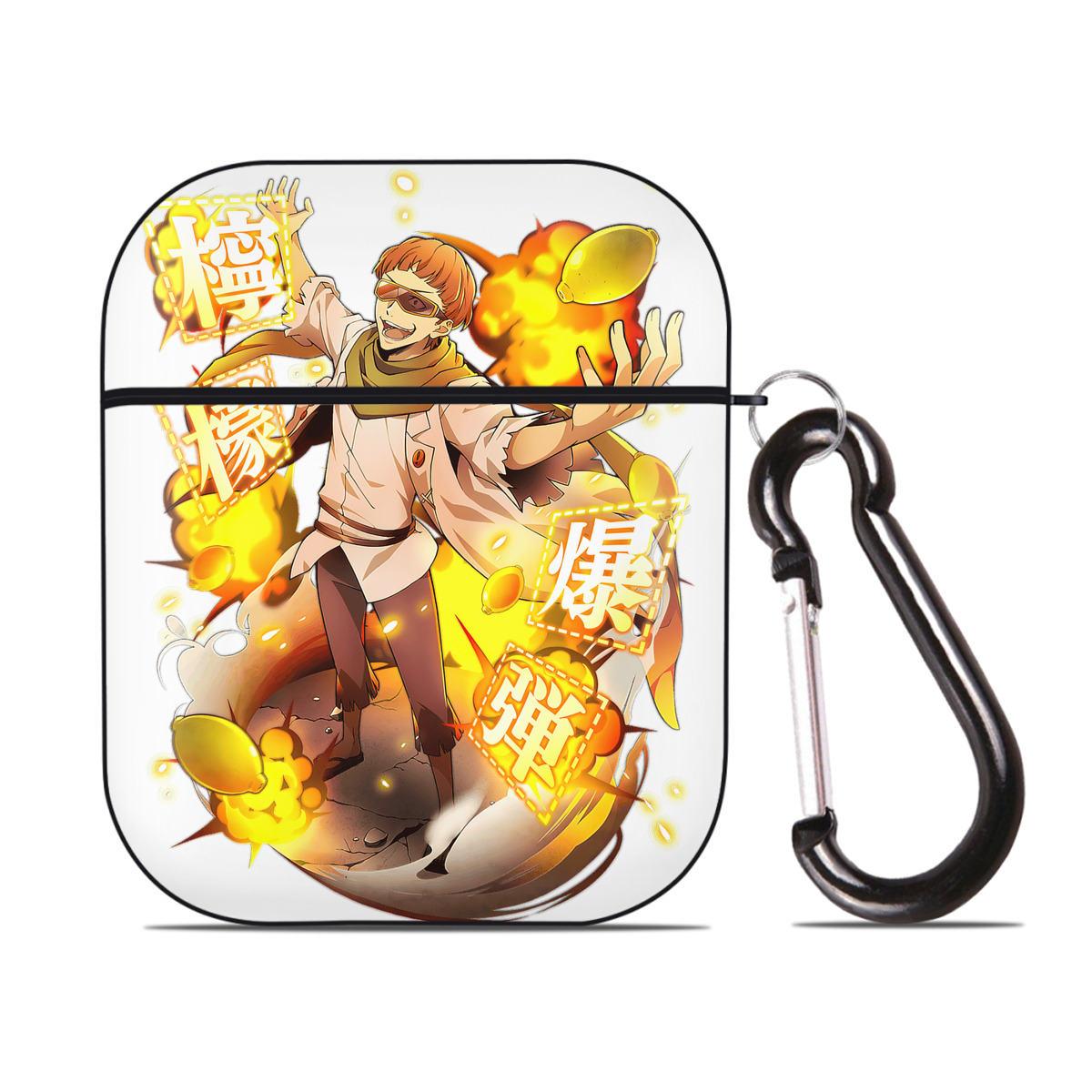 （画像用） 文豪ストレイドッグス Bungo Stray Dogs AirPods 第2世代保護ケース ハードシェル ブラック 耐衝撃・防指紋・カラビナ付き