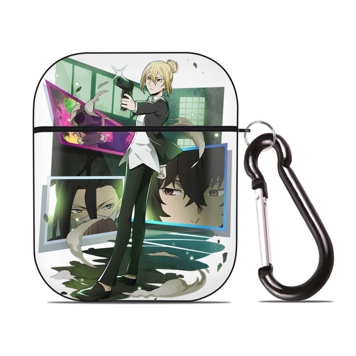 （画像用） 文豪ストレイドッグス Bungo Stray Dogs AirPods 第2世代保護ケース ハードシェル ブラック 耐衝撃・防指紋・カラビナ付き