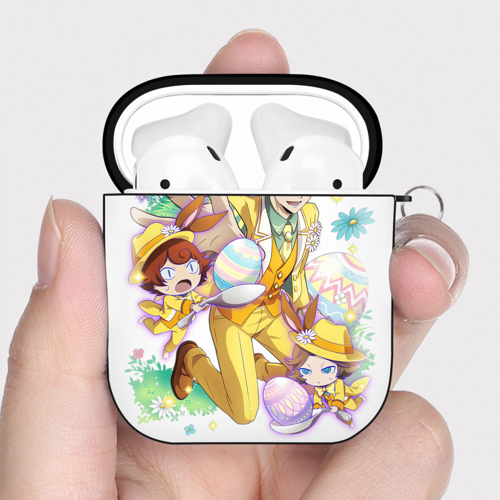 （画像用） 文豪ストレイドッグス Bungo Stray Dogs AirPods 第2世代保護ケース ハードシェル ブラック 耐衝撃・防指紋・カラビナ付き
