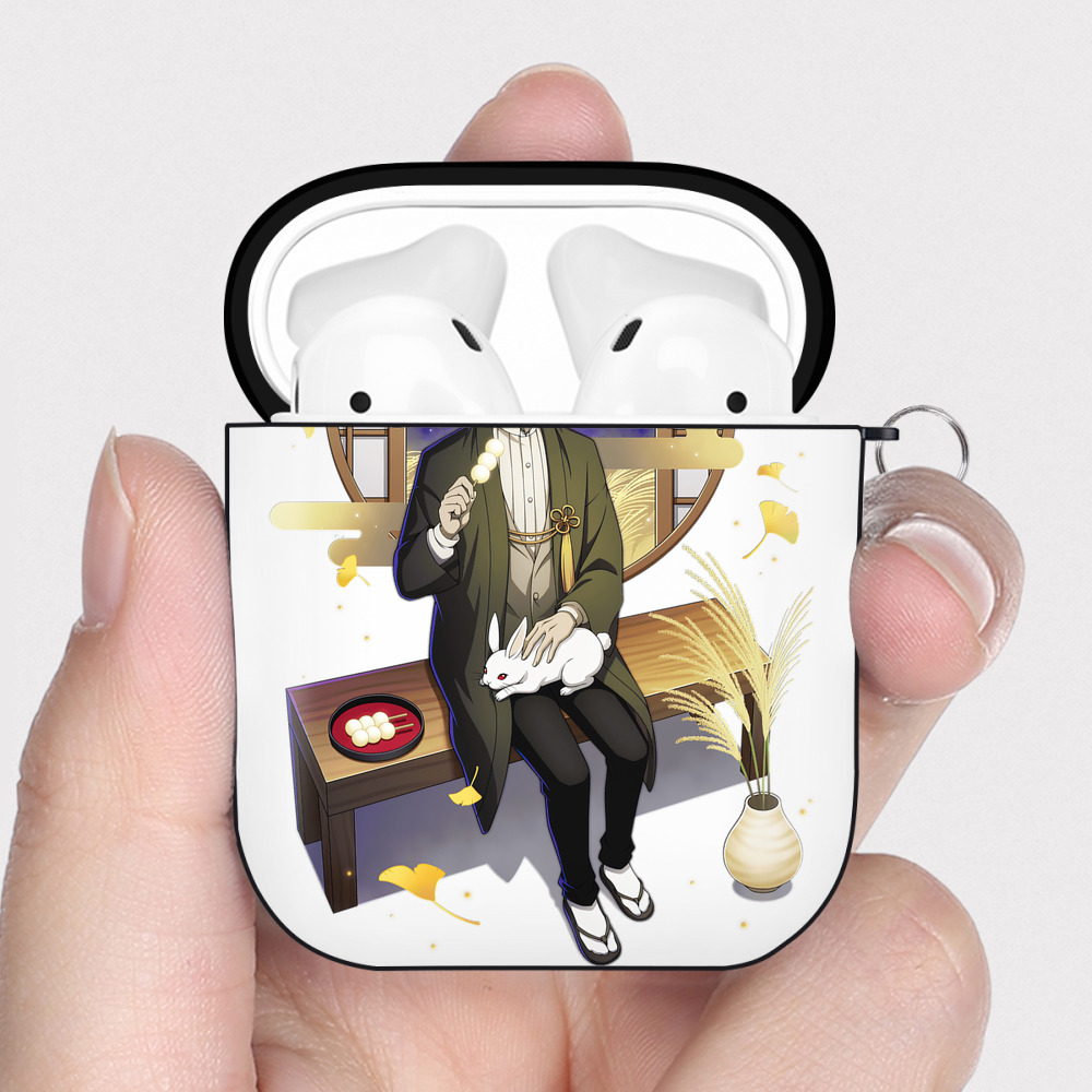 （画像用） 文豪ストレイドッグス Bungo Stray Dogs AirPods 第2世代保護ケース ハードシェル ブラック 耐衝撃・防指紋・カラビナ付き