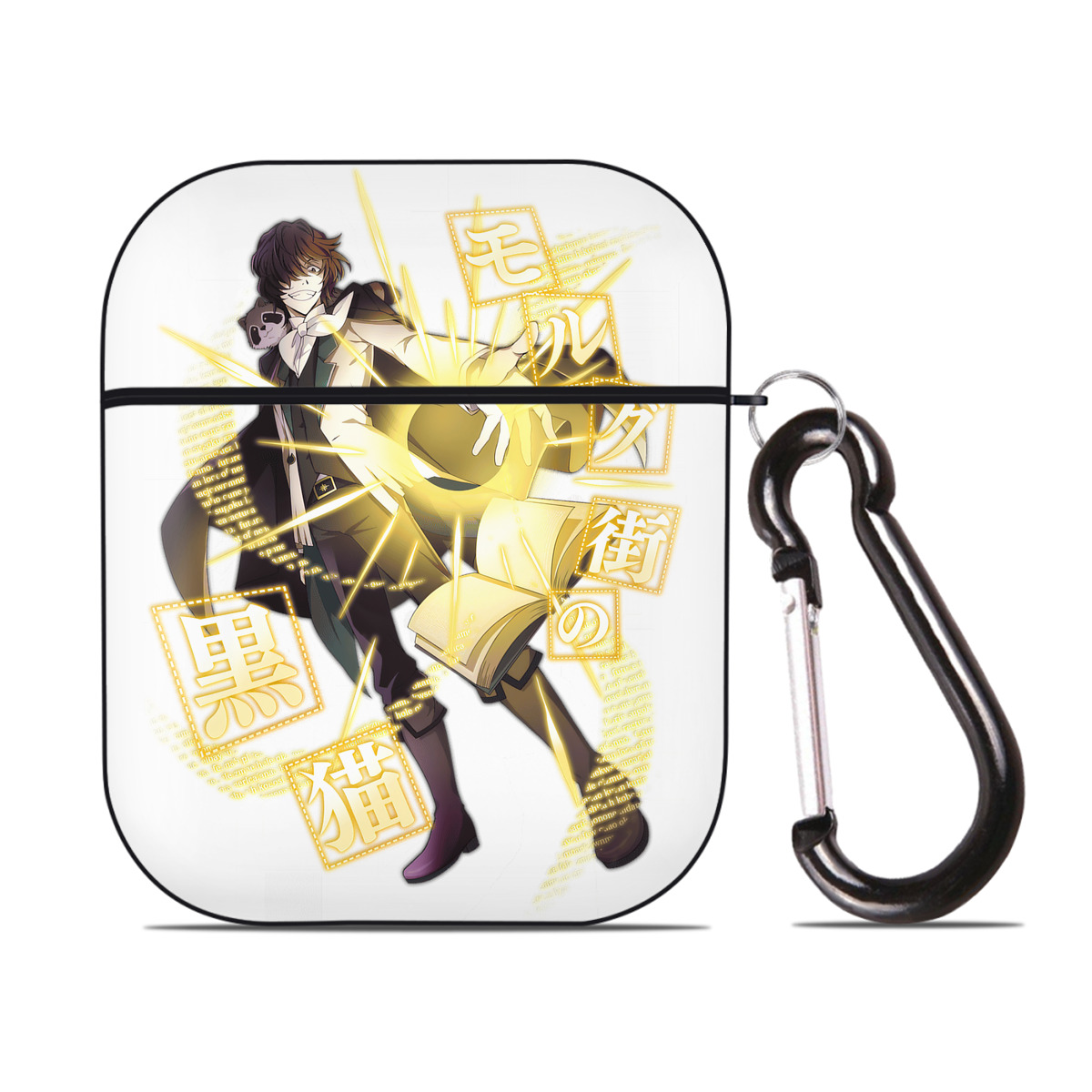 （画像用） 文豪ストレイドッグス Bungo Stray Dogs AirPods 第2世代保護ケース ハードシェル ブラック 耐衝撃・防指紋・カラビナ付き