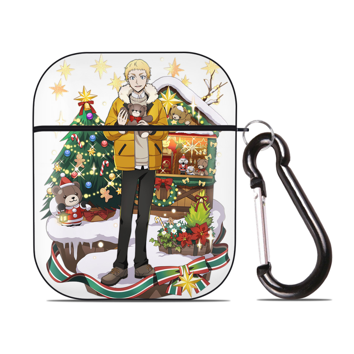 （画像用） 文豪ストレイドッグス Bungo Stray Dogs AirPods 第2世代保護ケース ハードシェル ブラック 耐衝撃・防指紋・カラビナ付き