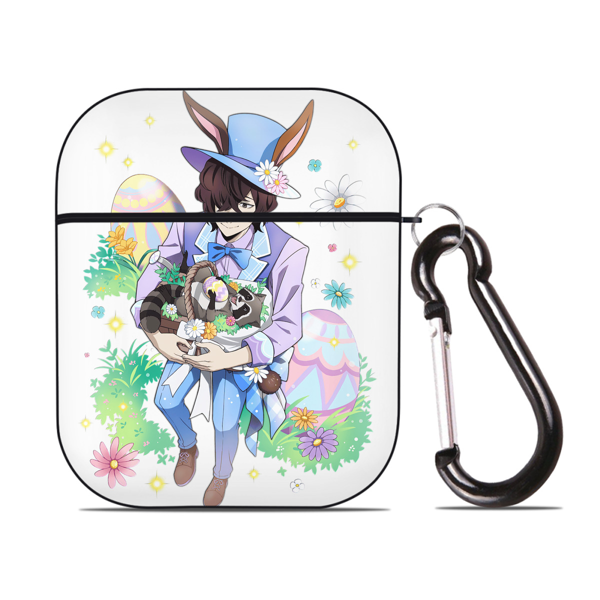 （画像用） 文豪ストレイドッグス Bungo Stray Dogs AirPods 第2世代保護ケース ハードシェル ブラック 耐衝撃・防指紋・カラビナ付き