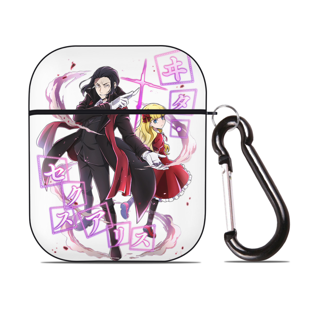 （画像用） 文豪ストレイドッグス Bungo Stray Dogs AirPods 第2世代保護ケース ハードシェル ブラック 耐衝撃・防指紋・カラビナ付き