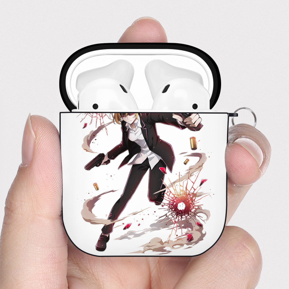 （画像用） 文豪ストレイドッグス Bungo Stray Dogs AirPods 第2世代保護ケース ハードシェル ブラック 耐衝撃・防指紋・カラビナ付き