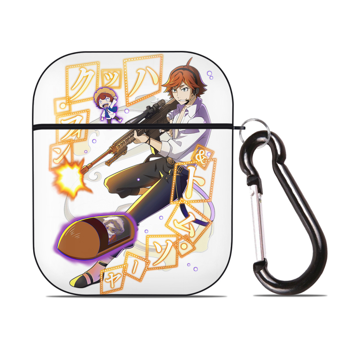 （画像用） 文豪ストレイドッグス Bungo Stray Dogs AirPods 第2世代保護ケース ハードシェル ブラック 耐衝撃・防指紋・カラビナ付き
