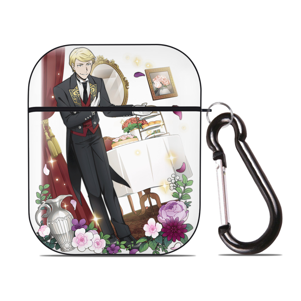 （画像用） 文豪ストレイドッグス Bungo Stray Dogs AirPods 第2世代保護ケース ハードシェル ブラック 耐衝撃・防指紋・カラビナ付き