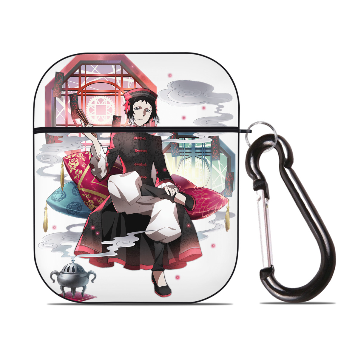 （画像用） 文豪ストレイドッグス Bungo Stray Dogs AirPods 第2世代保護ケース ハードシェル ブラック 耐衝撃・防指紋・カラビナ付き