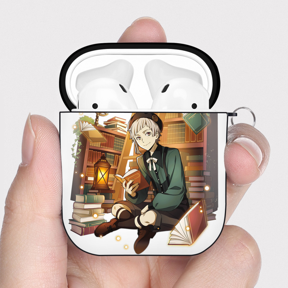 （画像用） 文豪ストレイドッグス Bungo Stray Dogs AirPods 第2世代保護ケース ハードシェル ブラック 耐衝撃・防指紋・カラビナ付き